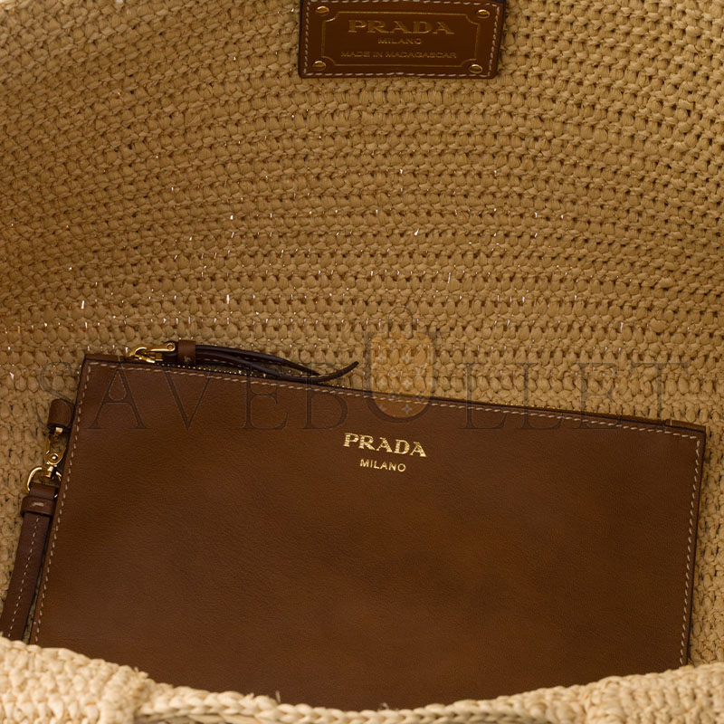PRADA LARGE CROCHET TOTE BAG WITH LEATHER DETAILS 1BG635 (35*23.5*22cm)